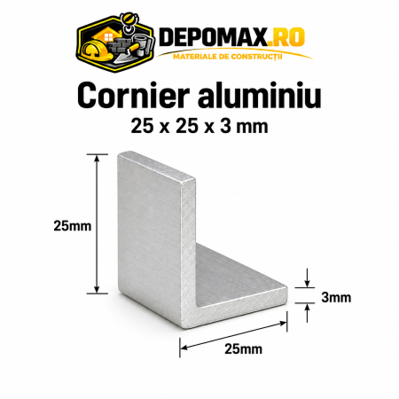 Cornier aluminiu 25 x 25 x 3 mm, 6 metri (EN AW-6060)